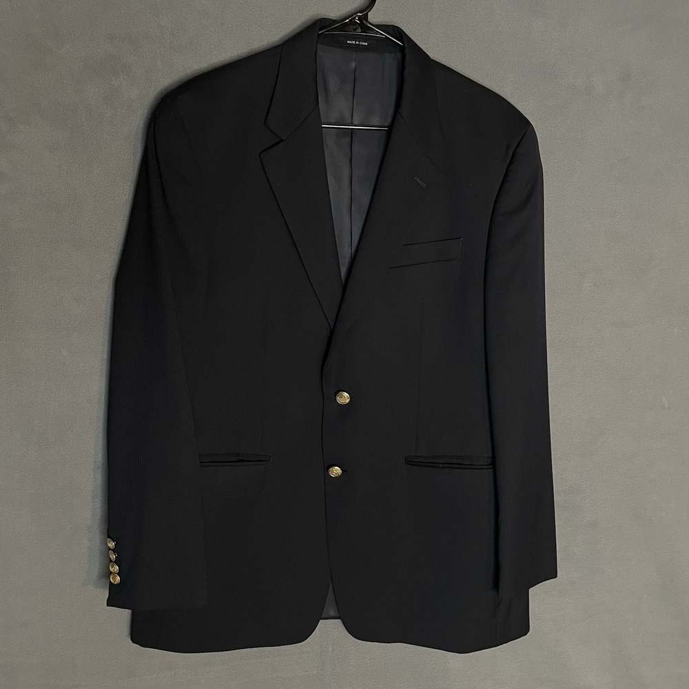 Chaps Ralph Lauren Vtg Wool Blazer 40R Navy Suit Jacket Gold Button Sport Coat‎